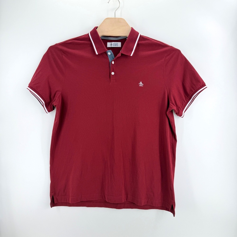 Original Penguin Tipped Collar Polo Shirt XL Cotton Red Preppy Casual Designer